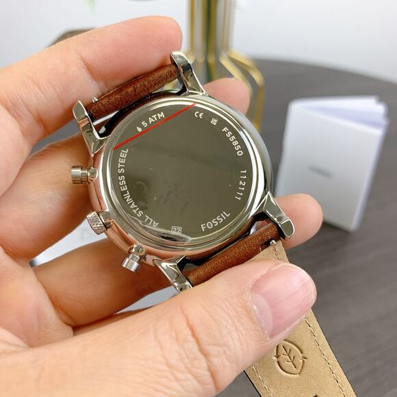 Fossil FS5850 Minimalist Chronograph Luggage Leather Watch - Picture 3 of 7